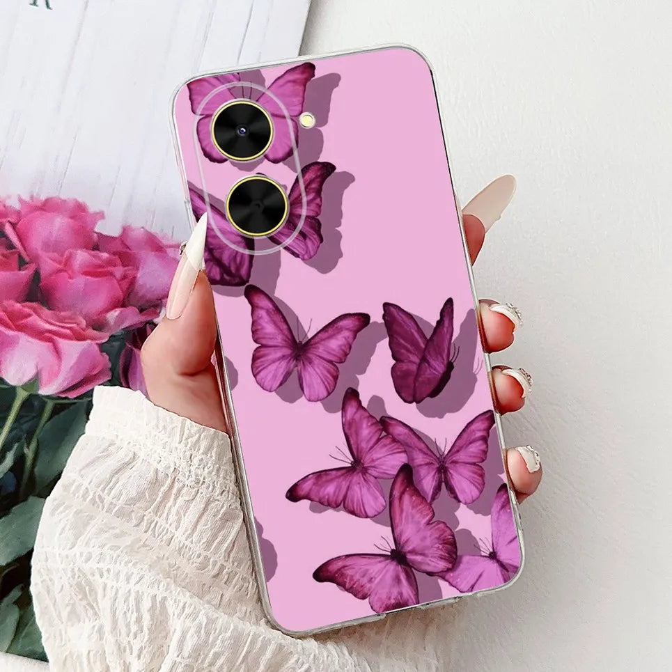For Cover Xiaomi Redmi A5 4G / Poco C71 Phone Case Colorful Flower Butterfly Love Heart Lxuru Women Fashion Soft Clear Silicone