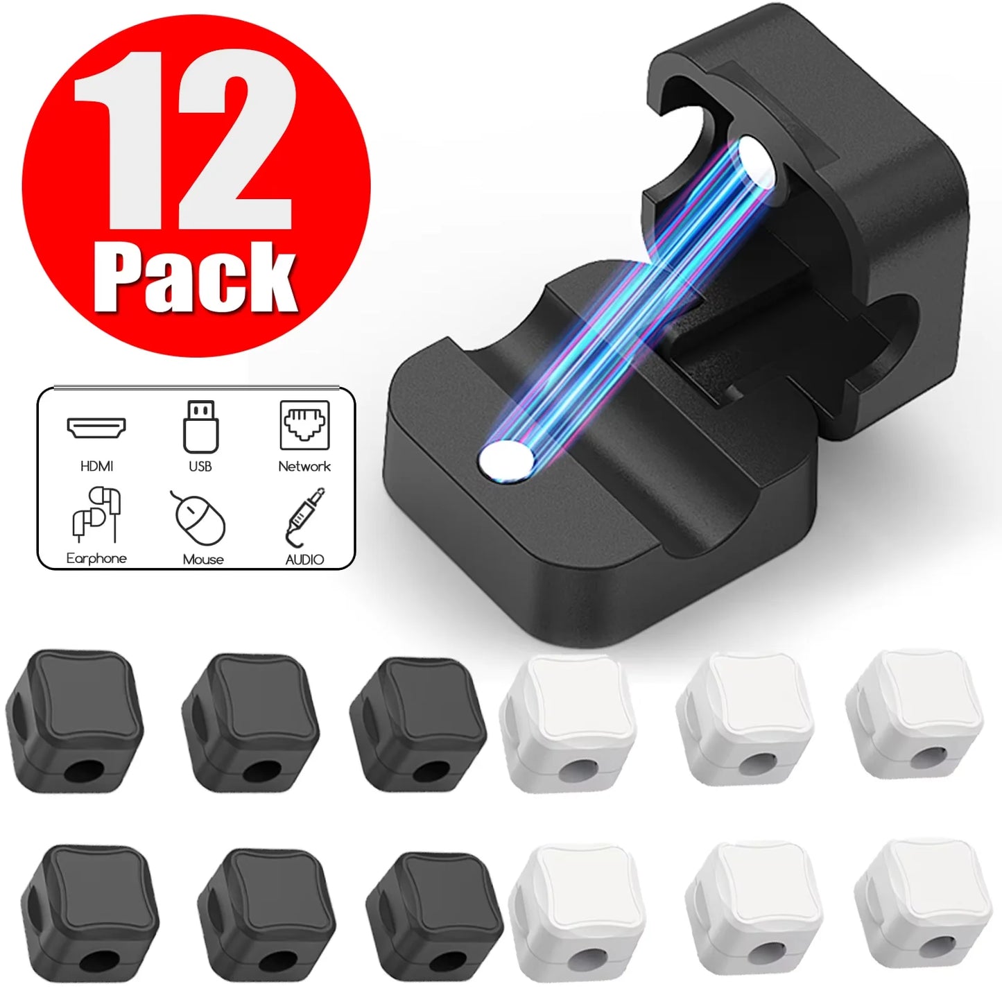1/3/6/12PCS Magnetic Cable Organizer Clip Cord Holder Adhesive Wire Keeper Organizer for Home Office Under Desk Management