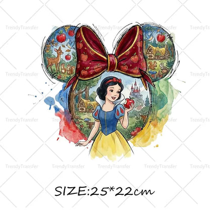 Mouse Head Princess Iron on Transfers for Clothes Heat Press Stickers Thermal Patches on Tees