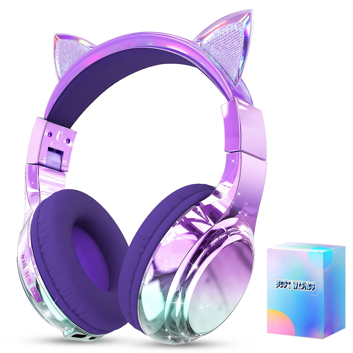 Cat Ear Wireless Headphones for Girls Kids Bluetooth Headphones Safe Volume 74/85/94dB Foldable Children's Headset For Travel