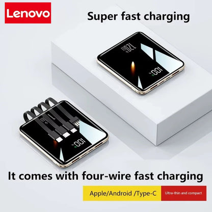 Lenovo 500000mAh Mini Power Bank Large Capacity Super Fast Charging External Battery Built-in 4 Cable For IPhone