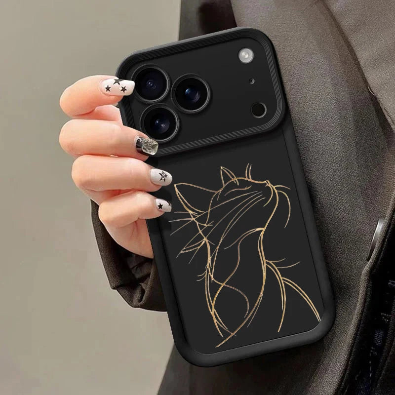 Artistic Line Cat Case For OPPO Reno 13 14 11 12F 11F 13F Realme C53 C55 C65 C63 C67 C71 15T 14 Plus A78 A58 A79 A60 A6 A5 Pro