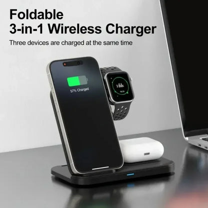 3 in 1 Wireless Charger Foldable Fast Charging Dock Stand For iPhone 17 16 15 14 13 12 Pro Max iWatch 11~2 Ultra SE AirPods 4 3