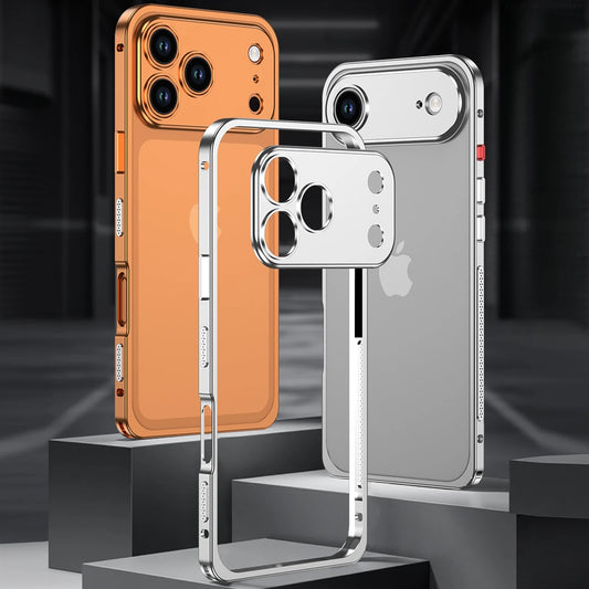 Luxury Metal Alloy Lens Protect Frame Phone Case For iPhone 17 Air 16 15 14 13 12 Pro Max Plus Silicone Lining Shockproof Bumper