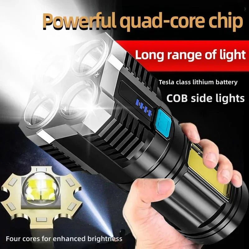 High Power LED Flashlights Camping Torch With 4 Lamp Beads And COB Side Light Rechargeable Portable Hand Lantern 4 Lighting Mode