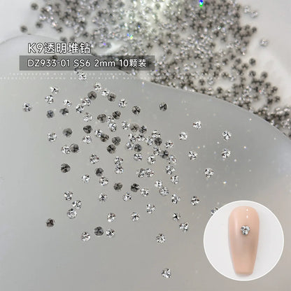 10Pcs 3D K9 Clear Nail Art Rhinestones 2-6mm Sparkle Mini Diamonds Nail Art Decorations DIY Phone Case Crafts Manicure Accessory
