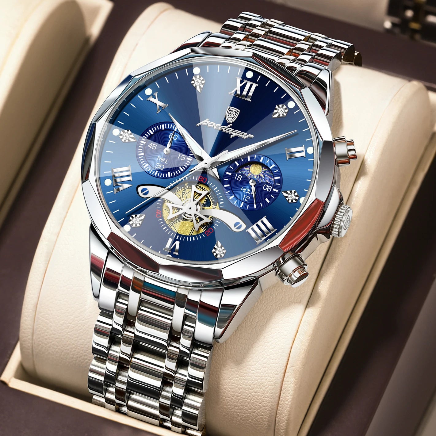 POEDAGAR Luxury Men Clock Waterproof Luminous Chronograph Sport Man Wristwatch Stainless Steel Fahion Quartz Men's Watches Reloj