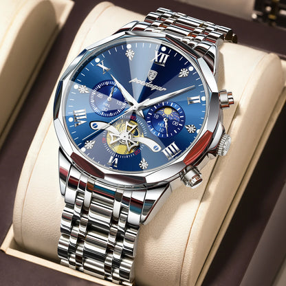 POEDAGAR Luxury Men Clock Waterproof Luminous Chronograph Sport Man Wristwatch Stainless Steel Fahion Quartz Men's Watches Reloj