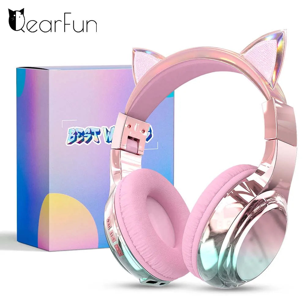 Cat Ear Wireless Headphones for Girls Kids Bluetooth Headphones Safe Volume 74/85/94dB Foldable Children's Headset For Travel
