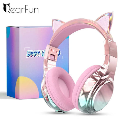 Cat Ear Wireless Headphones for Girls Kids Bluetooth Headphones Safe Volume 74/85/94dB Foldable Children's Headset For Travel