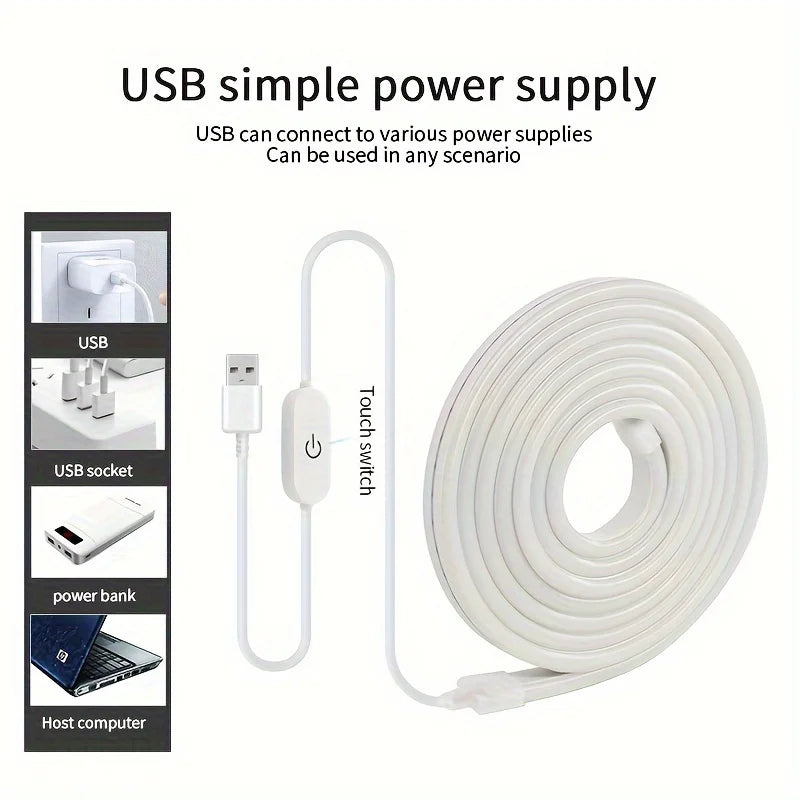 USB Neon Strip Light Smart Touch Sensor Swtich Dimmable Flexible Ribbon Waterproof Rope Tube Lamp Tape DIY Home Party Decoration