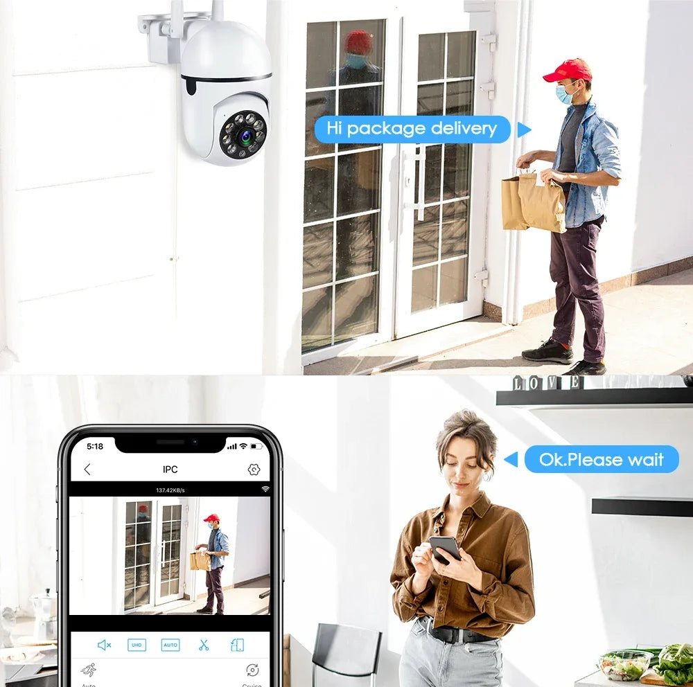 8MP Wifi Surveillance Camera PTZ Wireless IP Camera 8X Zoom AI Human Tracking Two-way Audio Color Night Vision Security Cam CCTV