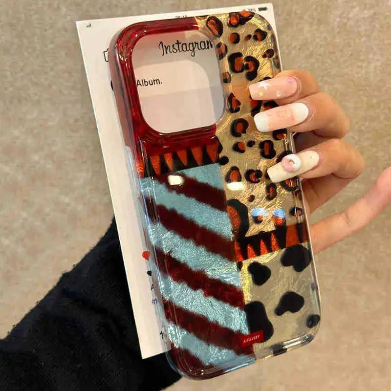 New for iPhone 16promax Phone Case 15plus Splicing Leopard Print 14 13 Zebra Print 12 3D Spherical 11 Non-slip Protective Cover