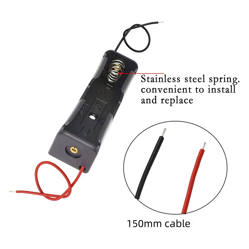 10Pcs 18650 Battery Holder Plastic Storage Box Case with 150mm Lead Wire, 1 Slot 18650 Battery Power Bank Storage Case