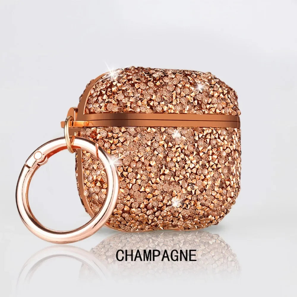 Funda For AirPods 4 3 2 1 Pro2 Case Glitter Diamond Bling Headphone Cover For AirPods 4 4th Pro 2 2nd Cases TPU Coque With Hook