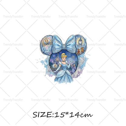 Mouse Head Princess Iron on Transfers for Clothes Heat Press Stickers Thermal Patches on Tees