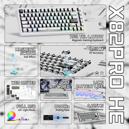 ATTACK SHARK X82PRO HE Magnetic Switch Keyboard 75% 8K RGB Hot Swappable PBT Triple Mode For Gamers