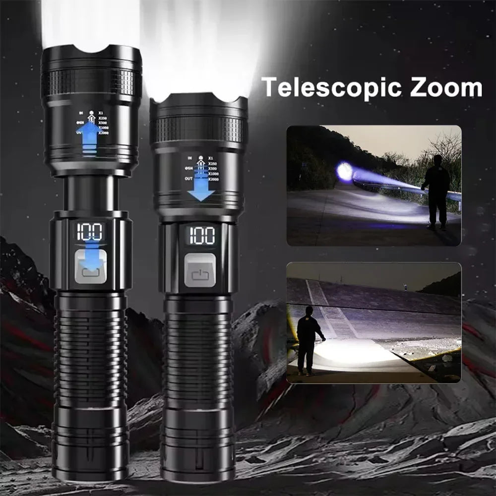 6000000LM LED Flashlight Rechargeable High Power Military Tactical Flashlight Telescopic Zoom Torch Lamp Outdoor Camping Lantern