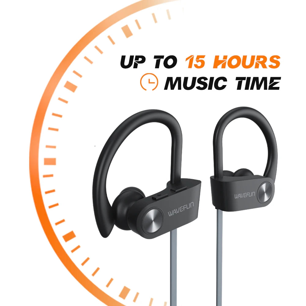 Wavefun XBuds Bluetooth Earphone Wireless Headphones with Ear Hook IPX7 Waterproof Super Bass Sport Earphones Music Gaming Mode