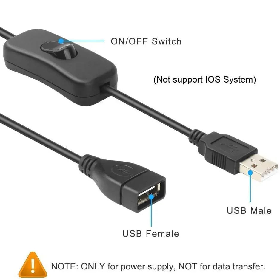 30CM DC Extended Extension Switch USB Cable With Switch Button Power Cord Long Life Lamp Charger Adapter