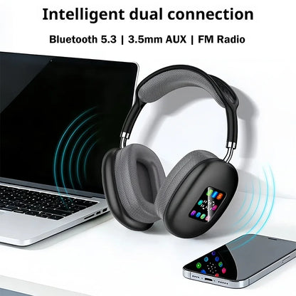 KEBIDUMEI Bluetooth 5.3 Headphones with Color Screen ANC HIFI Stereo Wireless Headsets FM Radio 3.5mm AUX Over Ear Earphones