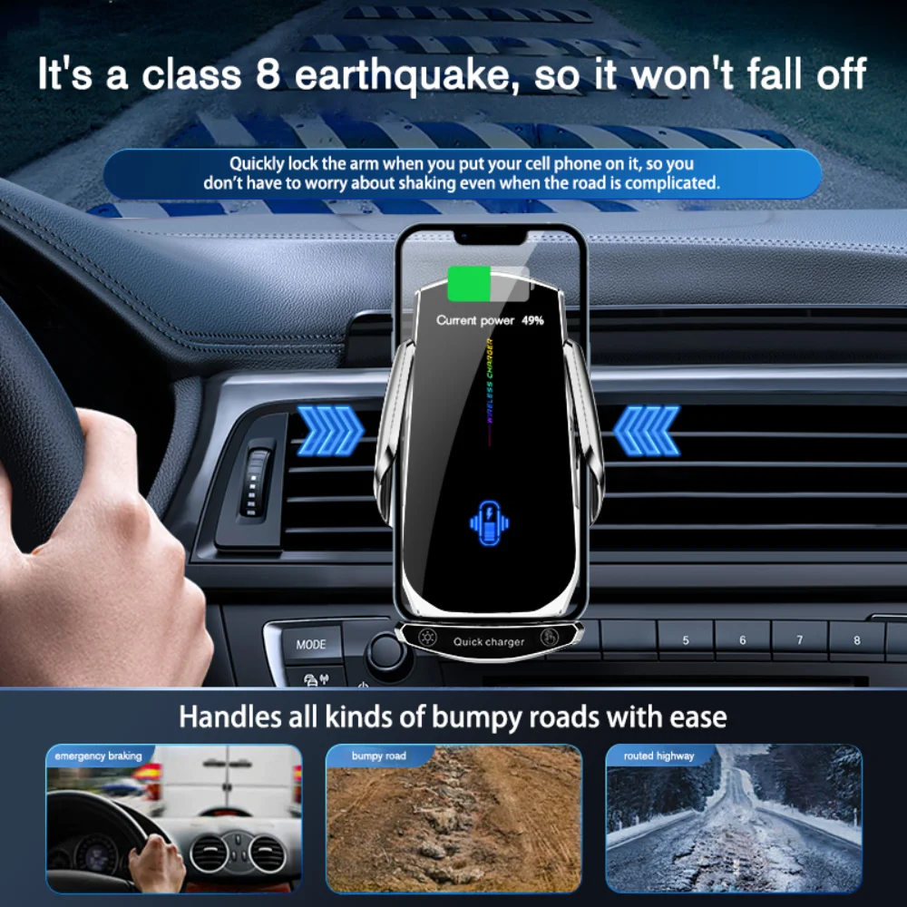 Car Wireless Charger For Phone, Air Outlet 15W Car Wireless Charging Cradle, Clip Automatic Induction Opening And Closing