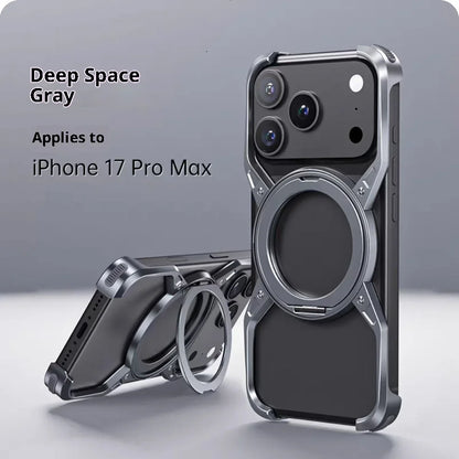 For iPhone 17 Pro Max 17Pro For MagSafe Orange Aluminum Alloy Magnetic Stand Phone Case Removable  Metal Rimless Bumper Cover