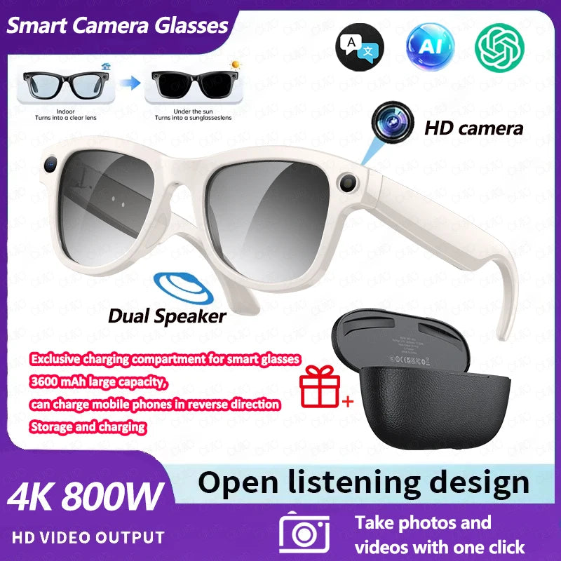 2026 Smart AI Glasses 4K 800W Camera 3600mAh Power Bank 32GB BT Translation ChatGPT Music Photos & Video Sunglasses Men  Women