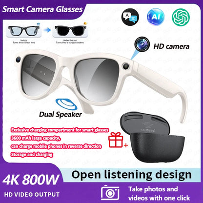 2026 Smart AI Glasses 4K 800W Camera 3600mAh Power Bank 32GB BT Translation ChatGPT Music Photos & Video Sunglasses Men  Women
