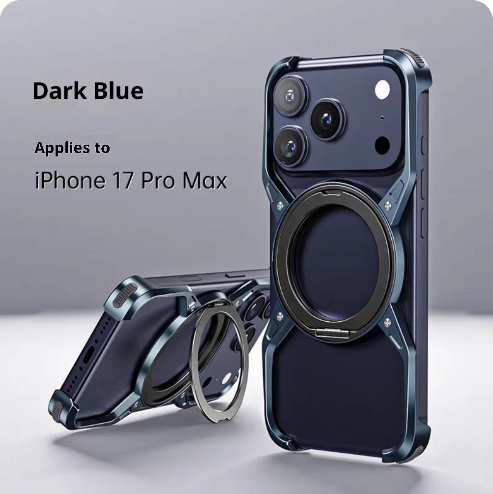 For iPhone 17 Pro Max 17Pro For MagSafe Orange Aluminum Alloy Magnetic Stand Phone Case Removable  Metal Rimless Bumper Cover
