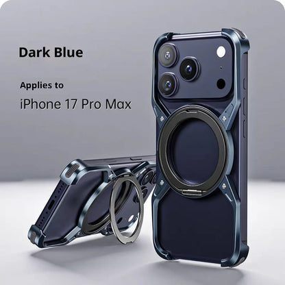 For iPhone 17 Pro Max 17Pro For MagSafe Orange Aluminum Alloy Magnetic Stand Phone Case Removable  Metal Rimless Bumper Cover