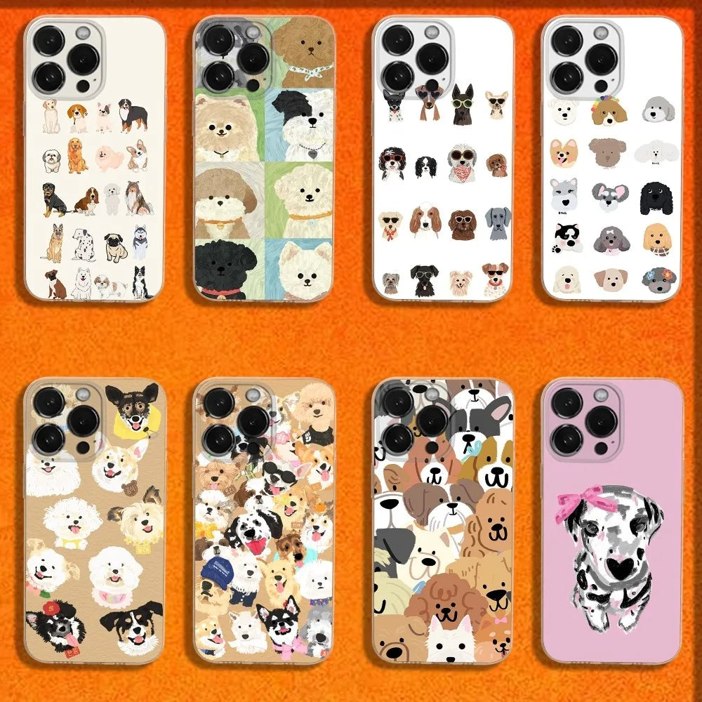 Pet Puppy Dog Cute Phone Case For iPhone 16,15,14,13,12,11 Plus,Pro,Max,XR,XS,X,Plus,SE,Mini Transparent Soft Cover