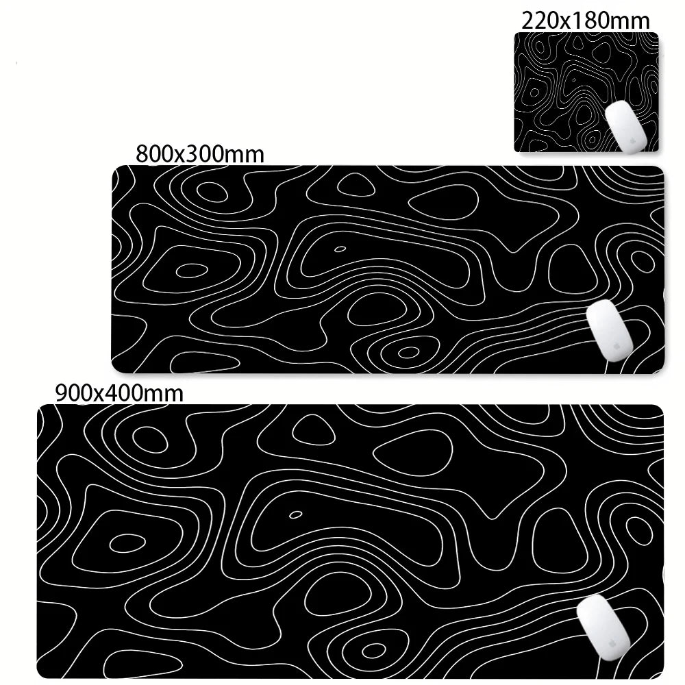 Black White Strata Abstract Design Gaming Mouse Pad Non-Slip Lock Stitched Edge Large Office Desk Mat for Computer and Keyboard