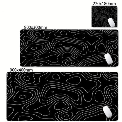 Black White Strata Abstract Design Gaming Mouse Pad Non-Slip Lock Stitched Edge Large Office Desk Mat for Computer and Keyboard
