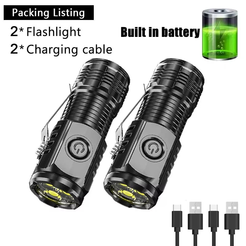 High Strong Power LED Flashlight Built-in Battery Rechargeable with Pen Clip Torch Outdoor Camping Emergency Lantern