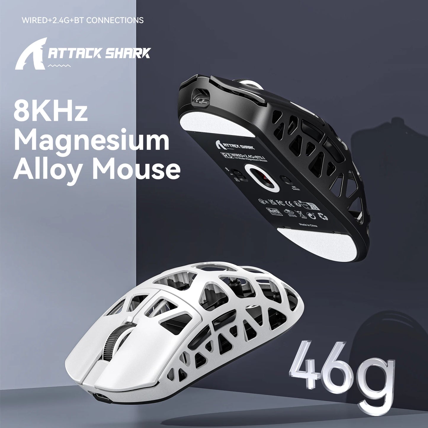 ATTACK SHARK R3 High Quality Wireless Gaming Mouse 8KHz PAW3395 26000 DPI Magnesium Alloy 46g Tri-Mode Bluetooth Wired Pro Gamer