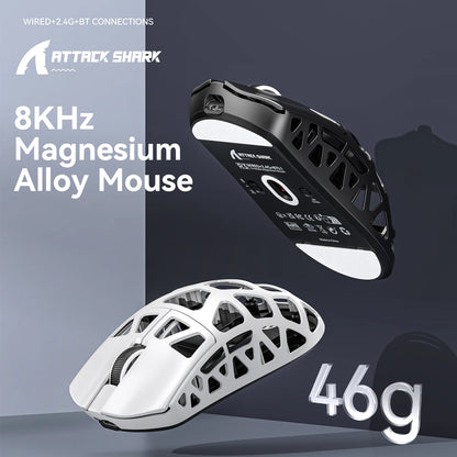 ATTACK SHARK R3 High Quality Wireless Gaming Mouse 8KHz PAW3395 26000 DPI Magnesium Alloy 46g Tri-Mode Bluetooth Wired Pro Gamer