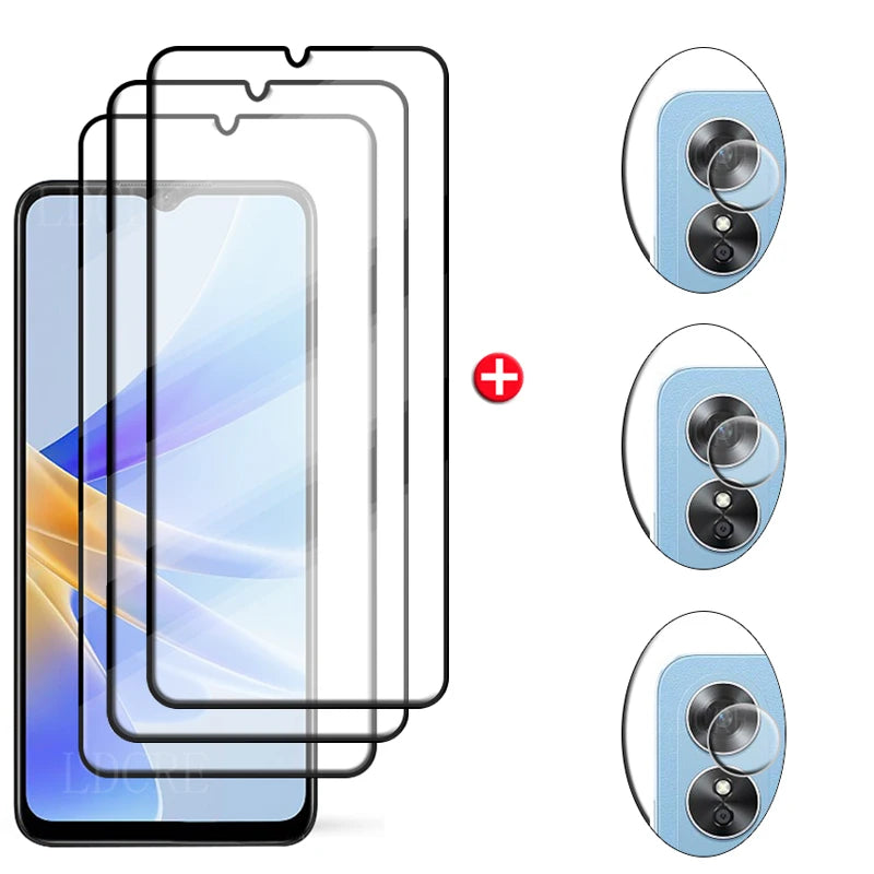 6-in-1 For OPPO A17 Glass For OPPO A17 Tempered Glass HD 9H Full Cover Glue Screen Protector For OPPO A 17 A17 Lens Glass 6.56"