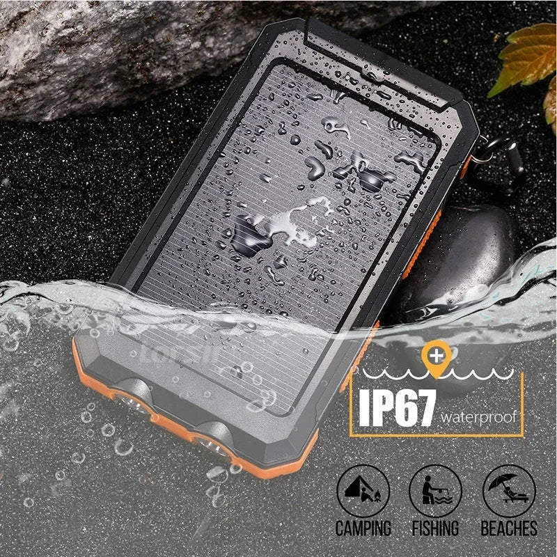 Solar Power Bank 200000mAh Waterproof Portable Solar Panel Powerbank External Battery Charger Powerbank with LED Camping Light