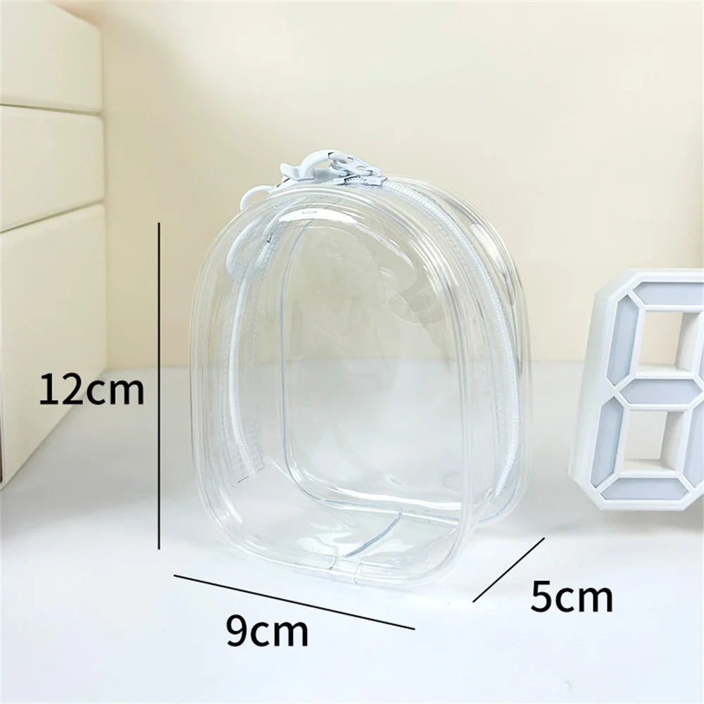 12cm PVC Transparent Storage Bag with Keychain Multicolor Cartoon Doll Display Box Dustproof Case Earphones Gift Organizer Bags