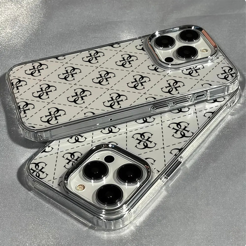 Aurbe Phone Case For iPhone 17 16 15 14 13 12 11 Pro Max 16E Silver lens frame transparent shell Fashion Design G-GuesS Cover