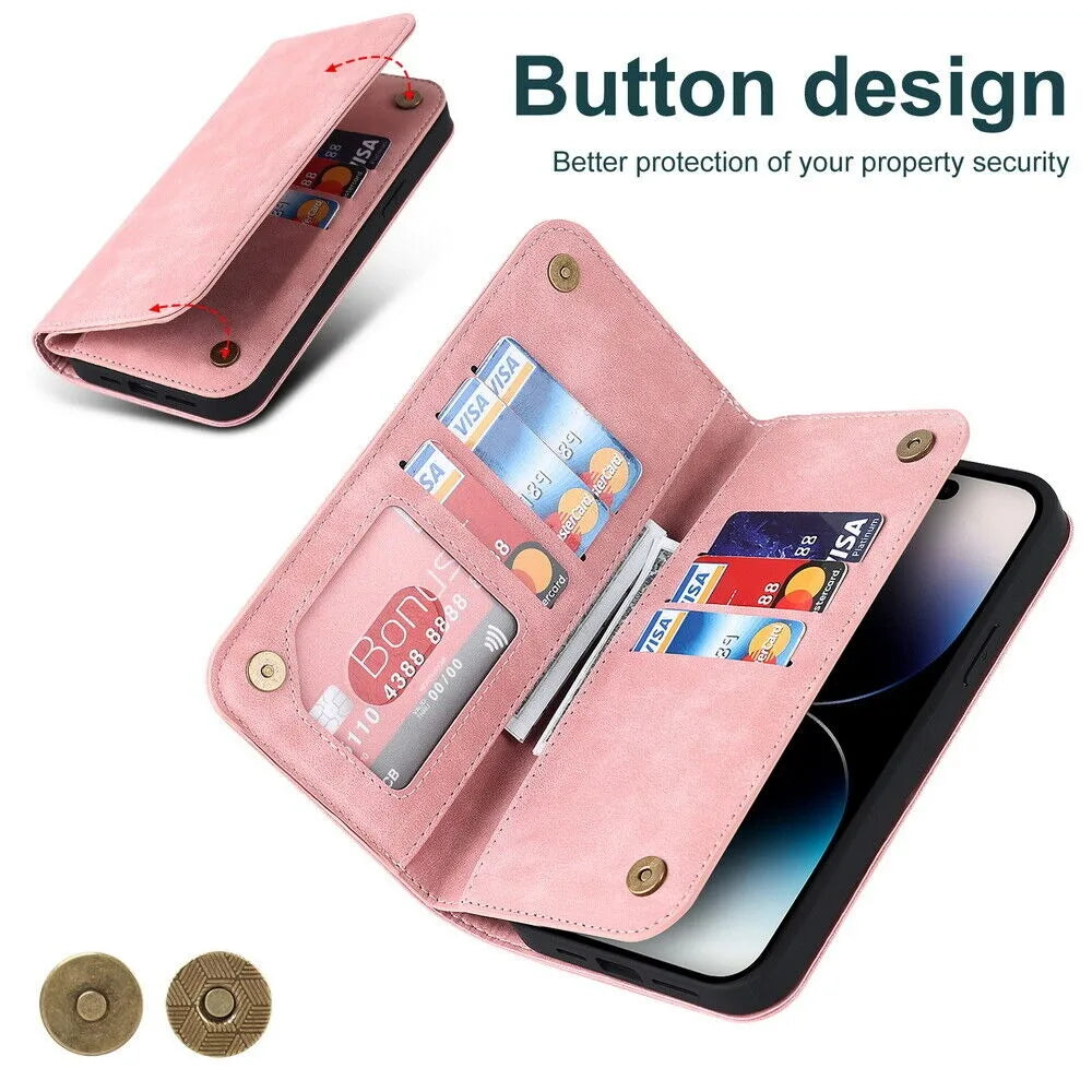 For iPhone 12 13 14 15 Pro Max 14 Plus 13Mini Flip Leather Wallet Card Slot MagSafe Charging Case Cover