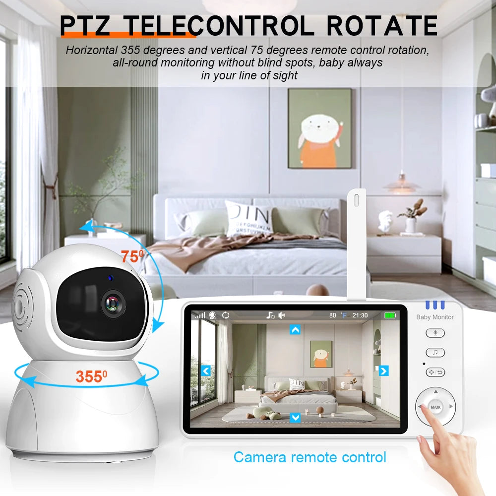 Baby Monitor 5"IPS Video With Pan Tilt Child Camera Wireless 2-Way Audio Night Vision Security Babysitter VOX Wake Up USB Charge