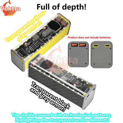 PD 45W Super Fast Charging Transparent Power Bank Battery Shell Welding Free 8 sections 18650 Battery Box With Outdoor Light