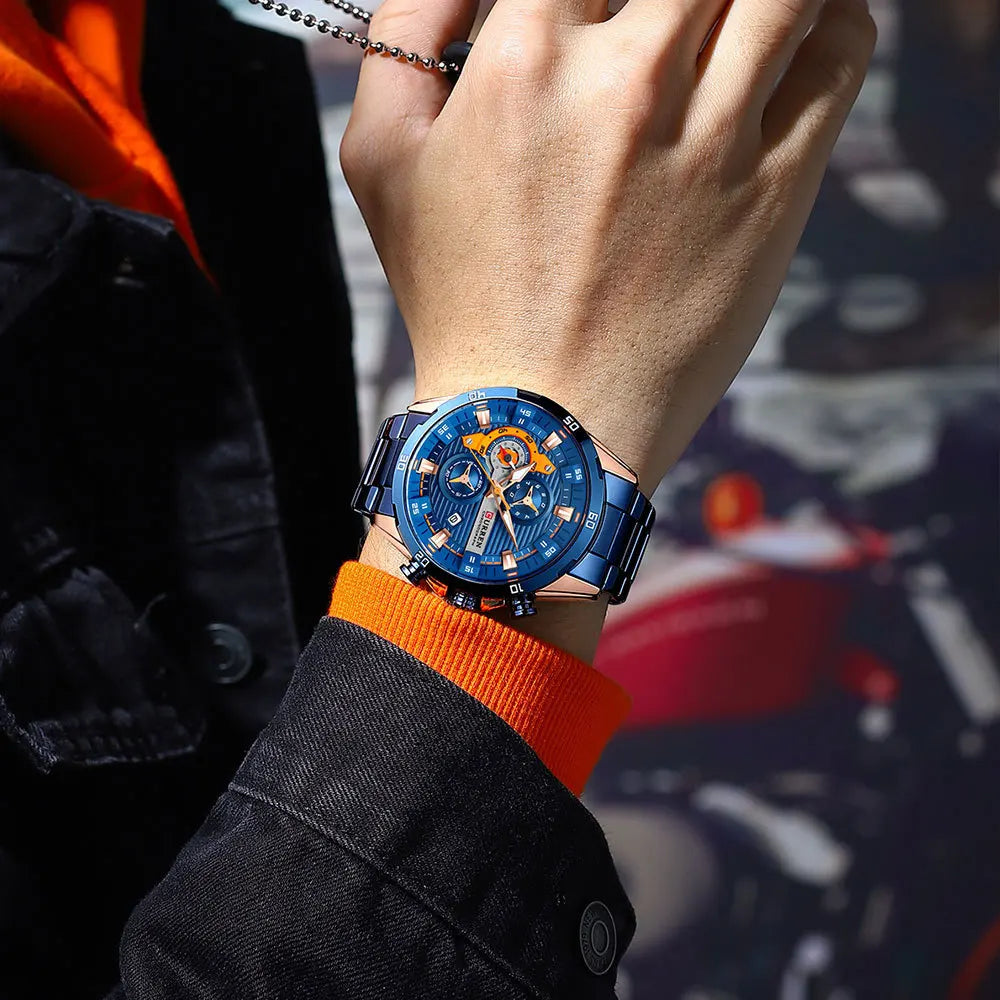 CURREN 8402 Creative Fashion Mens Business Casual Wristwatches Stainless Steel Luminous Dial Chronograph Clock