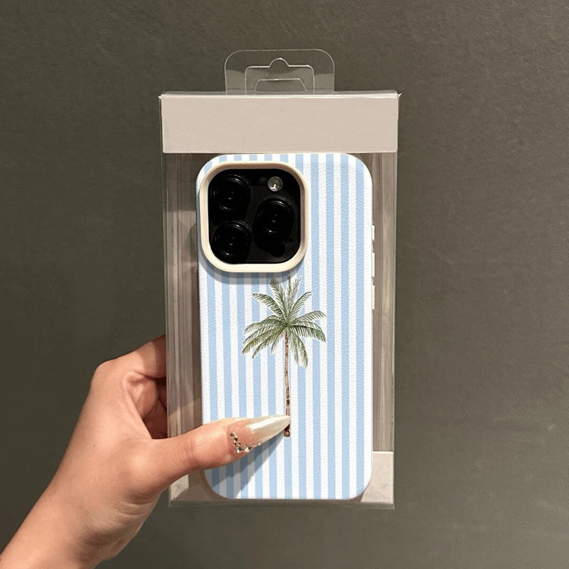 Light Striped Background with Palm Tree Pattern TPU Phone Case For iPhone 17 16 15 14 13 12 11 Pro Max XS X XR 7 8 Plus 17 Cover