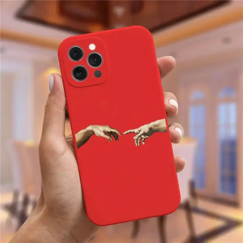 Art Fresco Michelangelo Creation of Adam Phone Case For iPhone 16 14 13 11 12 15 Pro Max Mini XR SE3 15 Plus David Lines Covers