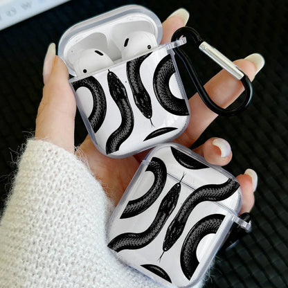 Simple Black Snake Design Case For AirPods 4 3 1 2 Gen TPU Earbuds Case For AirPods Pro 2/Pro Cover with Keychain Accessory