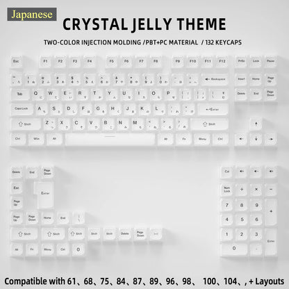 Crystal Jelly Side Front Printed Keycaps for Mechanical Keyboard 60 75 80 100 Layout Key Caps Korean Japanese Русский Arabic