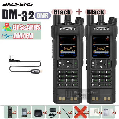 1PCS/2PCS BAOFENG DM-32 DMR Digital Walkie Talkie GPS APRS Dual Mode Analog TDMA Dual Time Slot AES256 Type-C AM Black Ham Radio